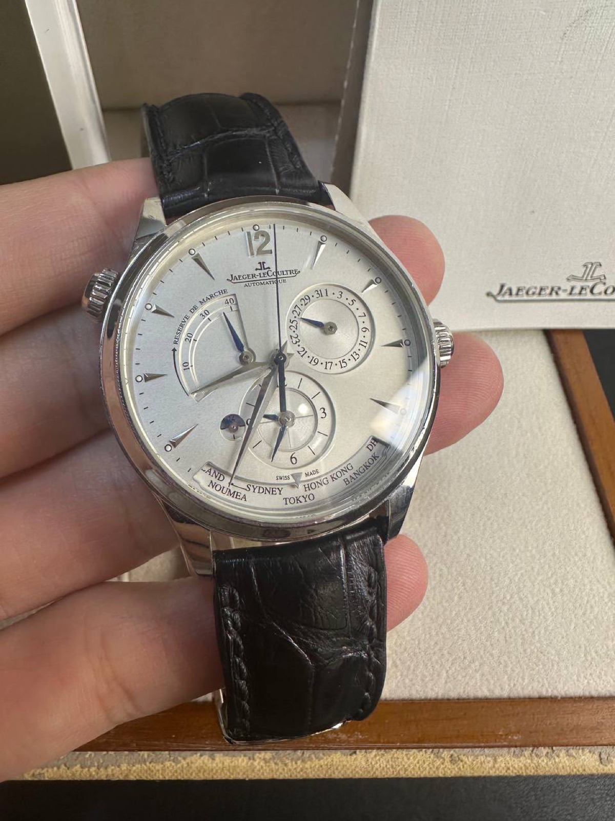 Jaeger-LeCoultre Master Control with world time, held in hand